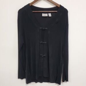 Chicos Women Slinky Toggle Front Cardigan Size 2 L Black Stretch Travel Mandarin